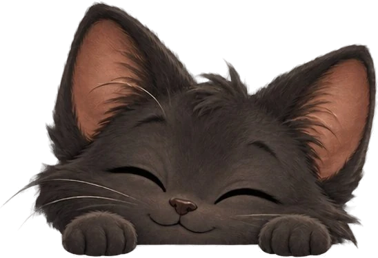 A fluffy black kitten dozing with its chin and paws on top of the card